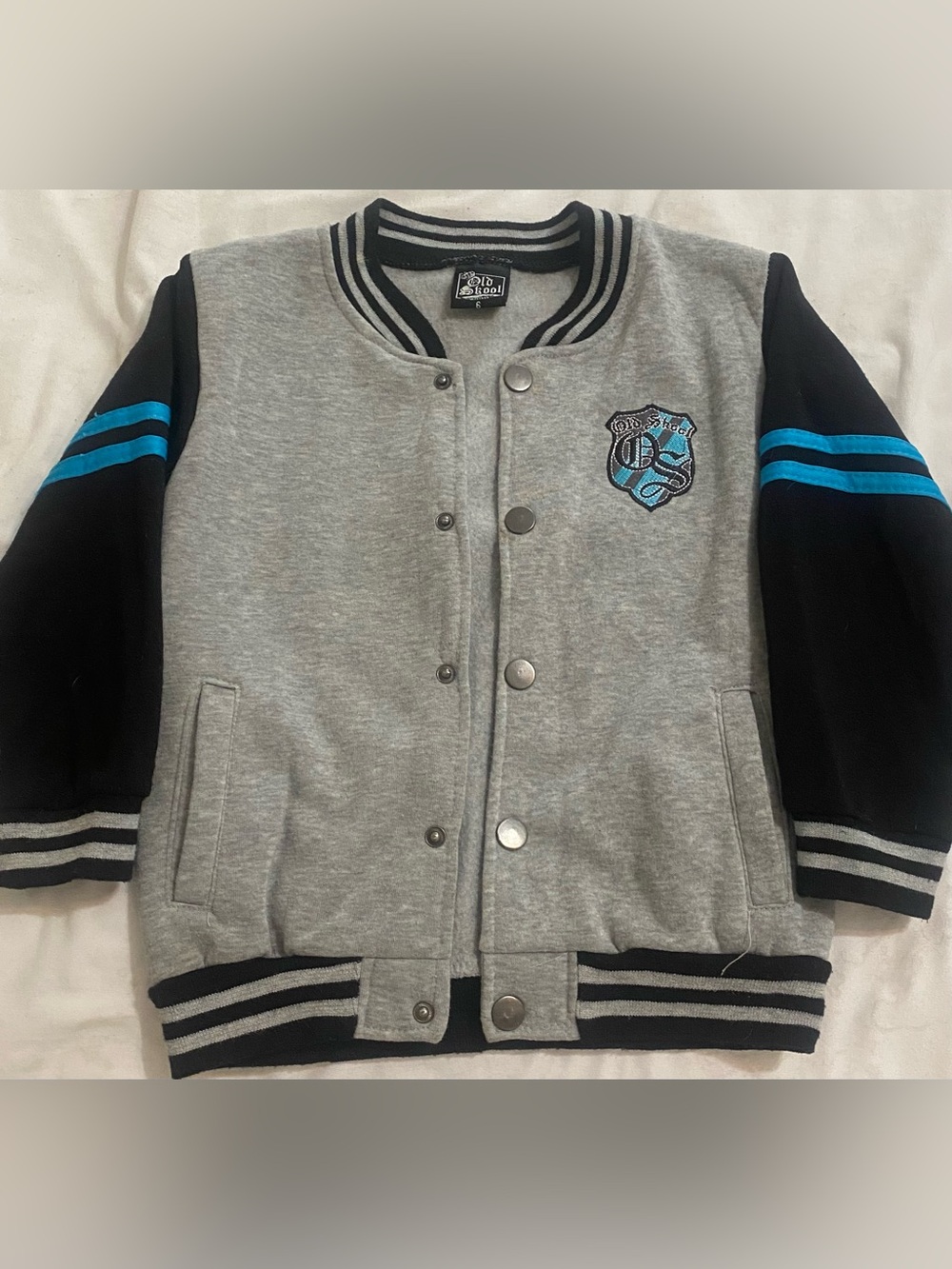 Kids Grey & Black Varsity Hoodie Jacket with Blue Accent
